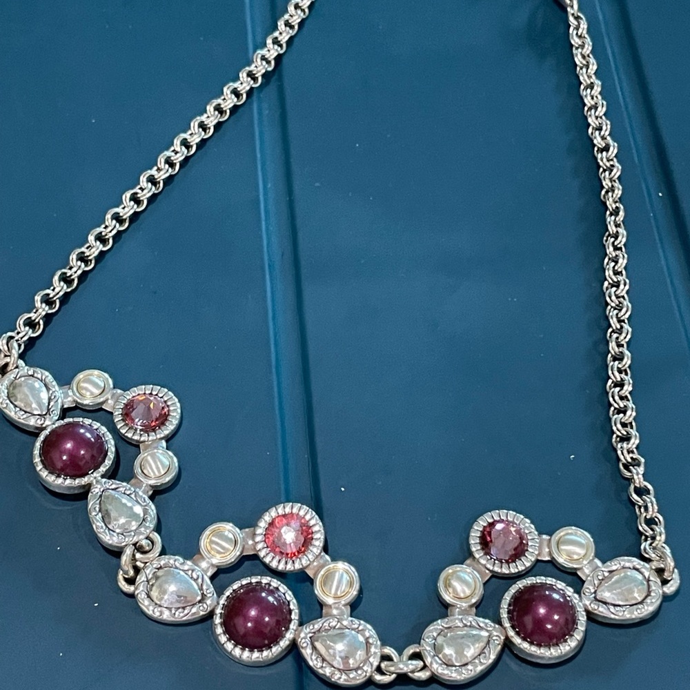 Brighton Swarovski rose colored crystals & deep purple Swarovski glass pearls.